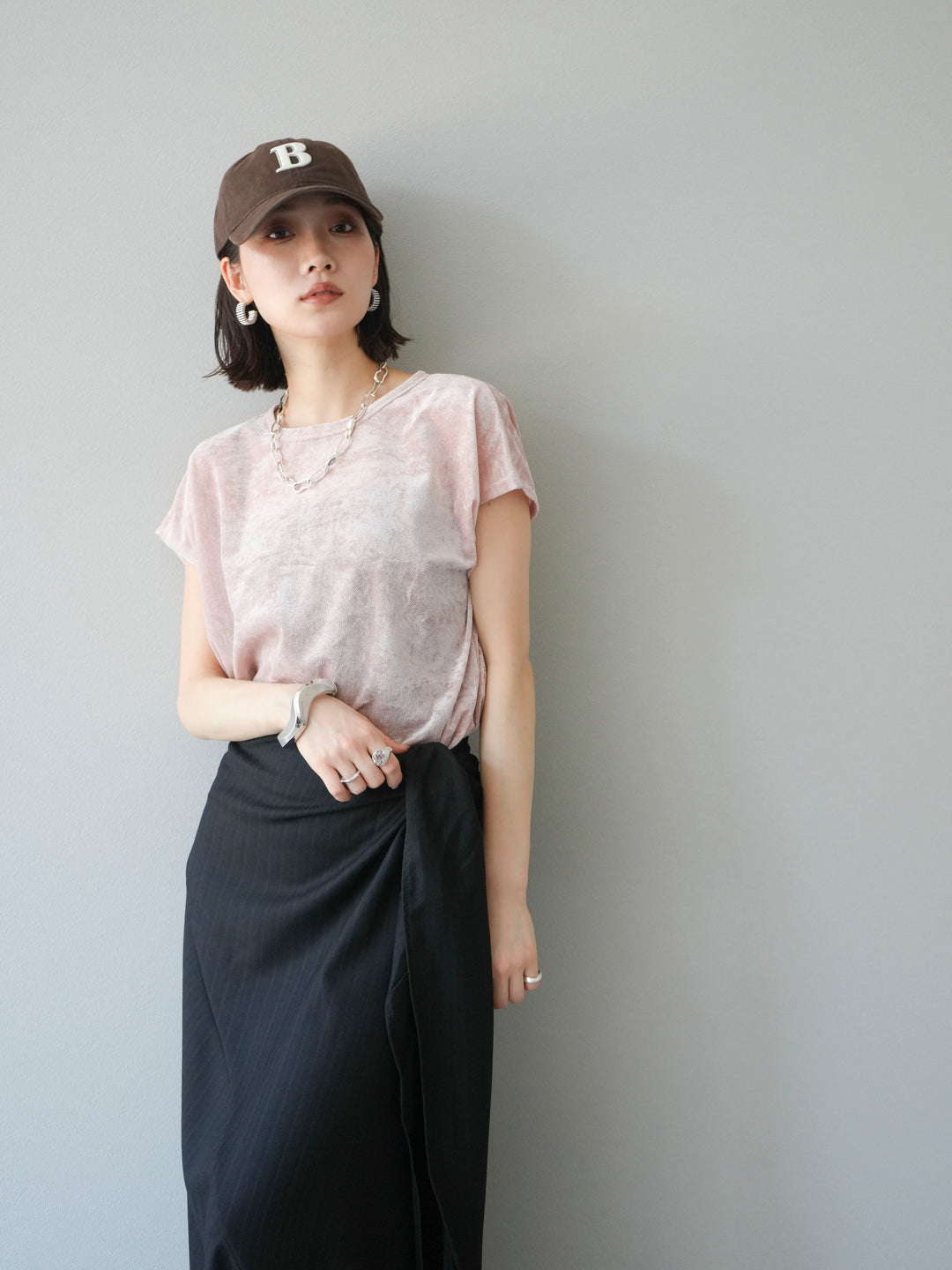 [SET]シアーベロアプルオーバー+サイド巻きツイルスカート(2set)