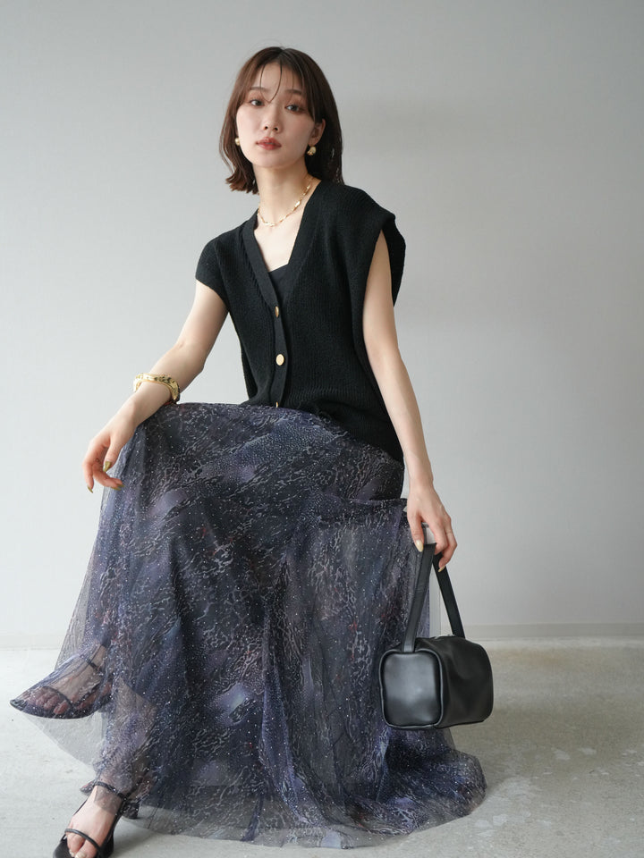 [予約]ゴールドボタンVネックニットカーディガン/ブラック