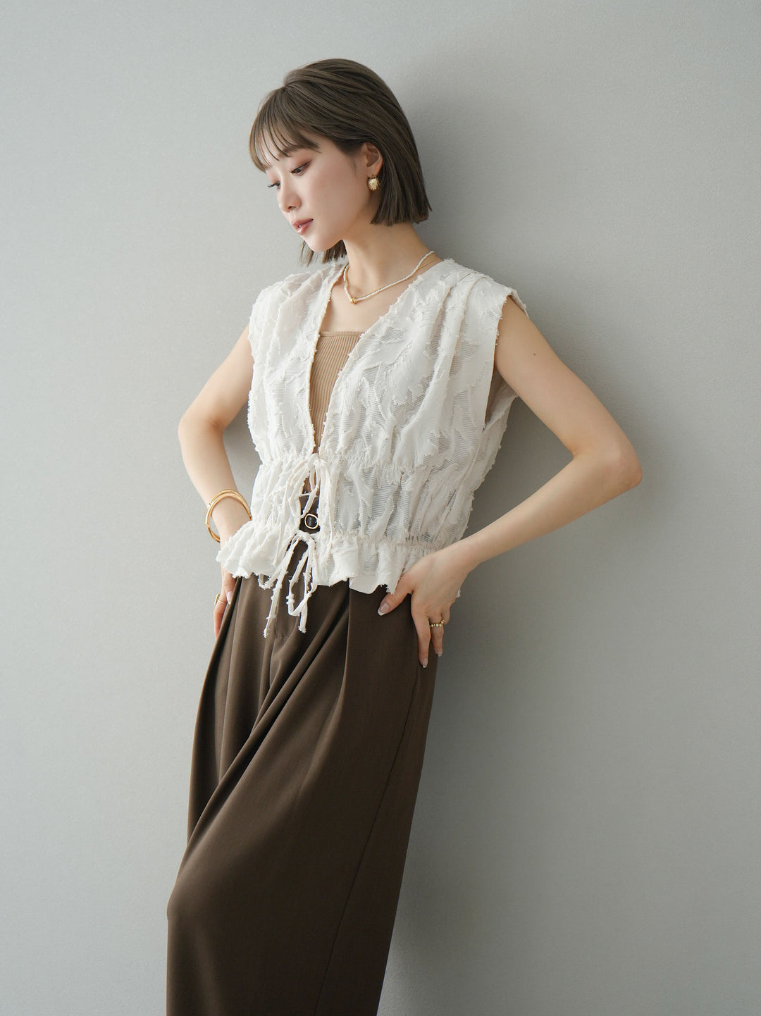 [予約]シアージャガードシャーリングブラウス/アイボリー