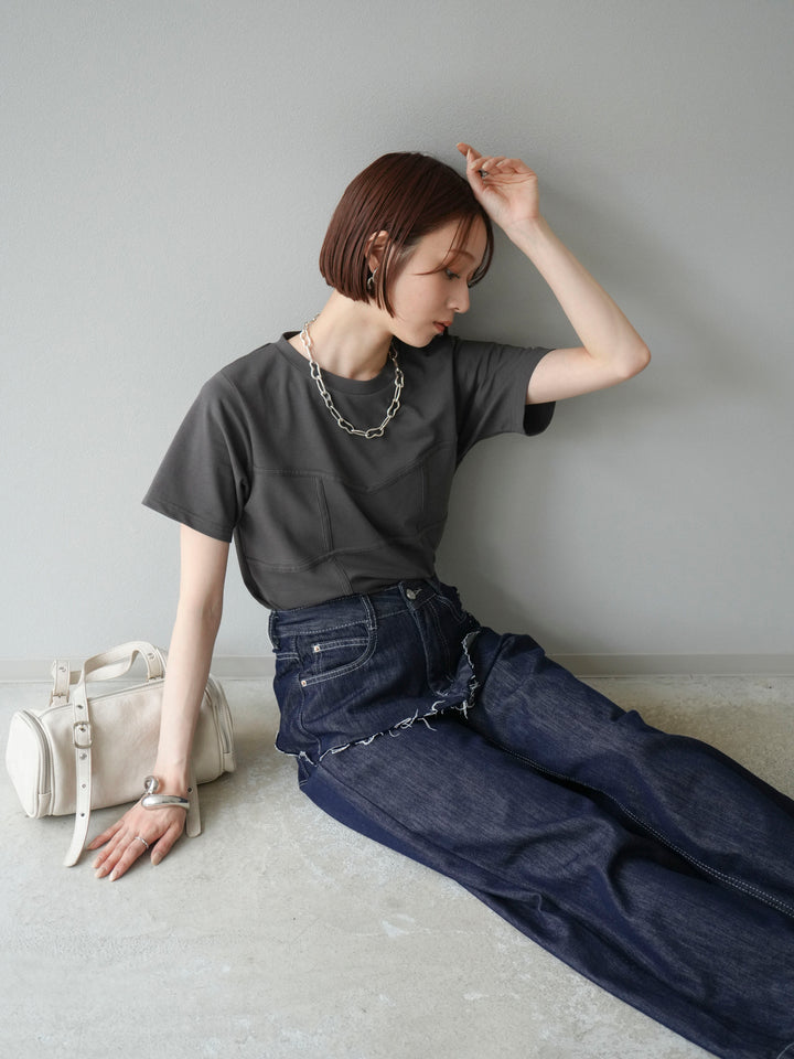 [SET]ビスチェデザインTシャツ+ヒップデザインデニムパンツ(2set)