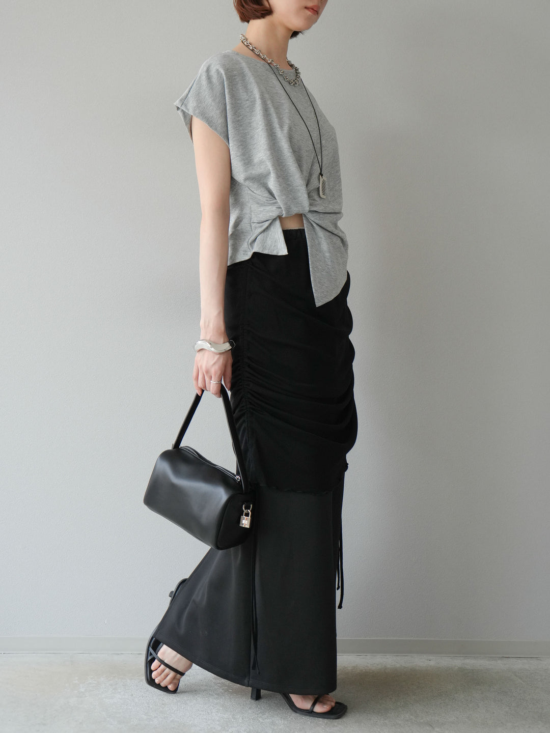 [予約]シアーレイヤードタイトスカート/ブラック