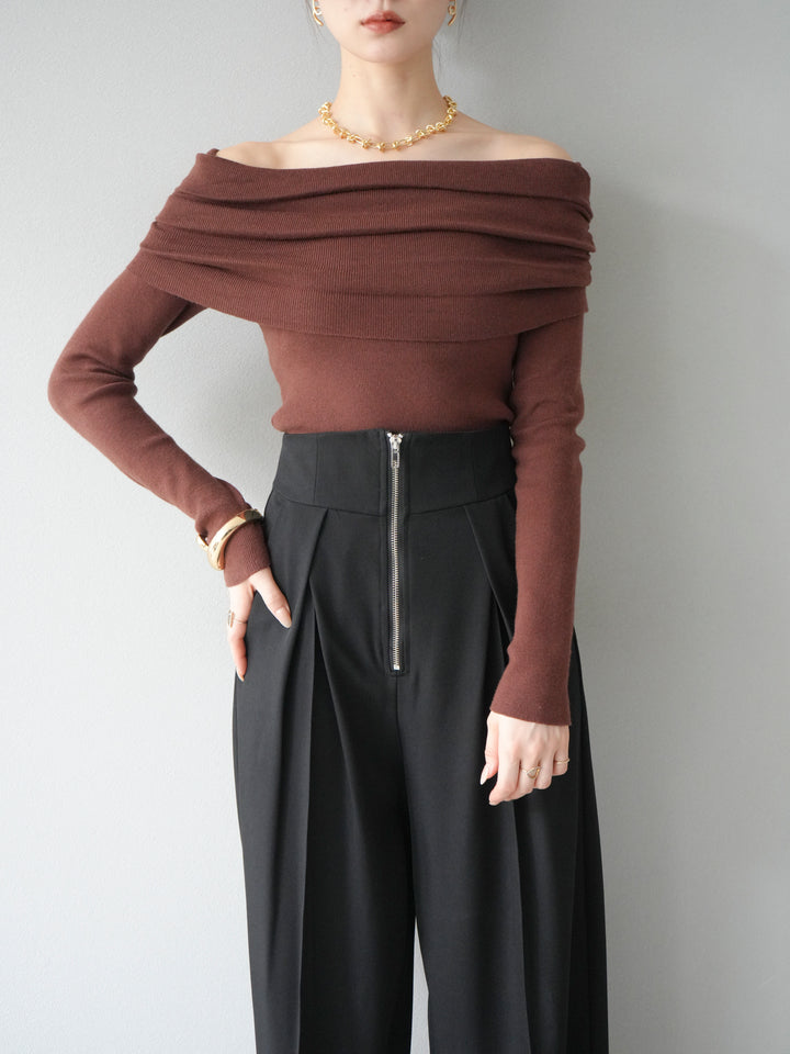 [予約]オフショルニットプルオーバー/ブラウン