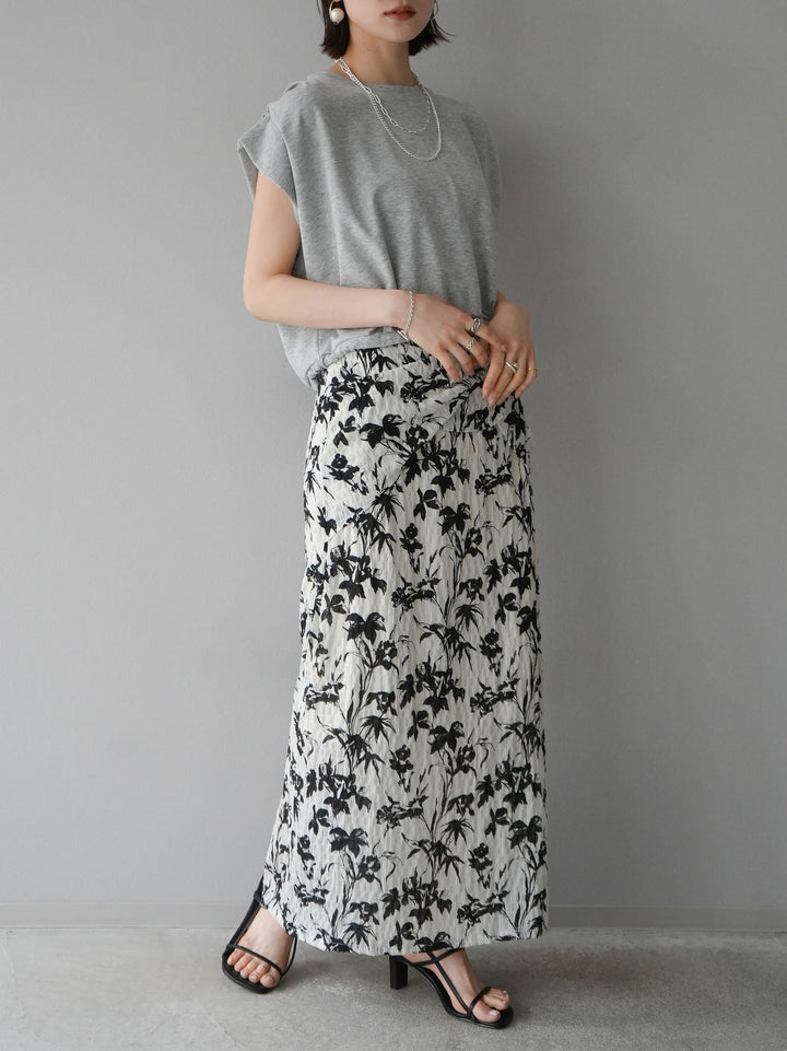 [Pre-order] Washer waist design flower pattern skirt/off-white