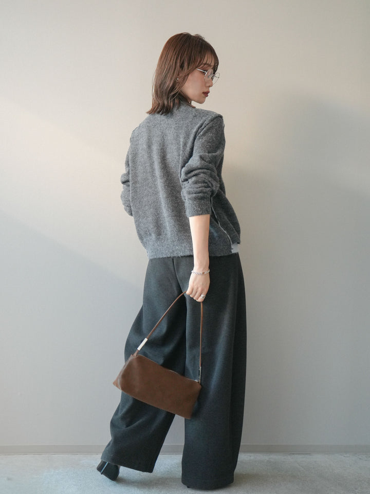 [予約]ベルト付き裏起毛ワイドパンツ/charcoal