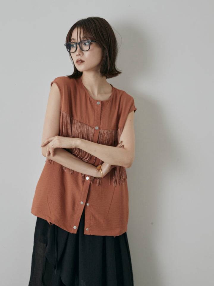 【預購】流蘇無袖上衣/摩卡色