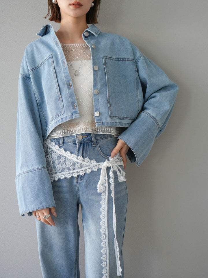 [予約]BIGカフスデニムショートシャツ/ブリーチ　