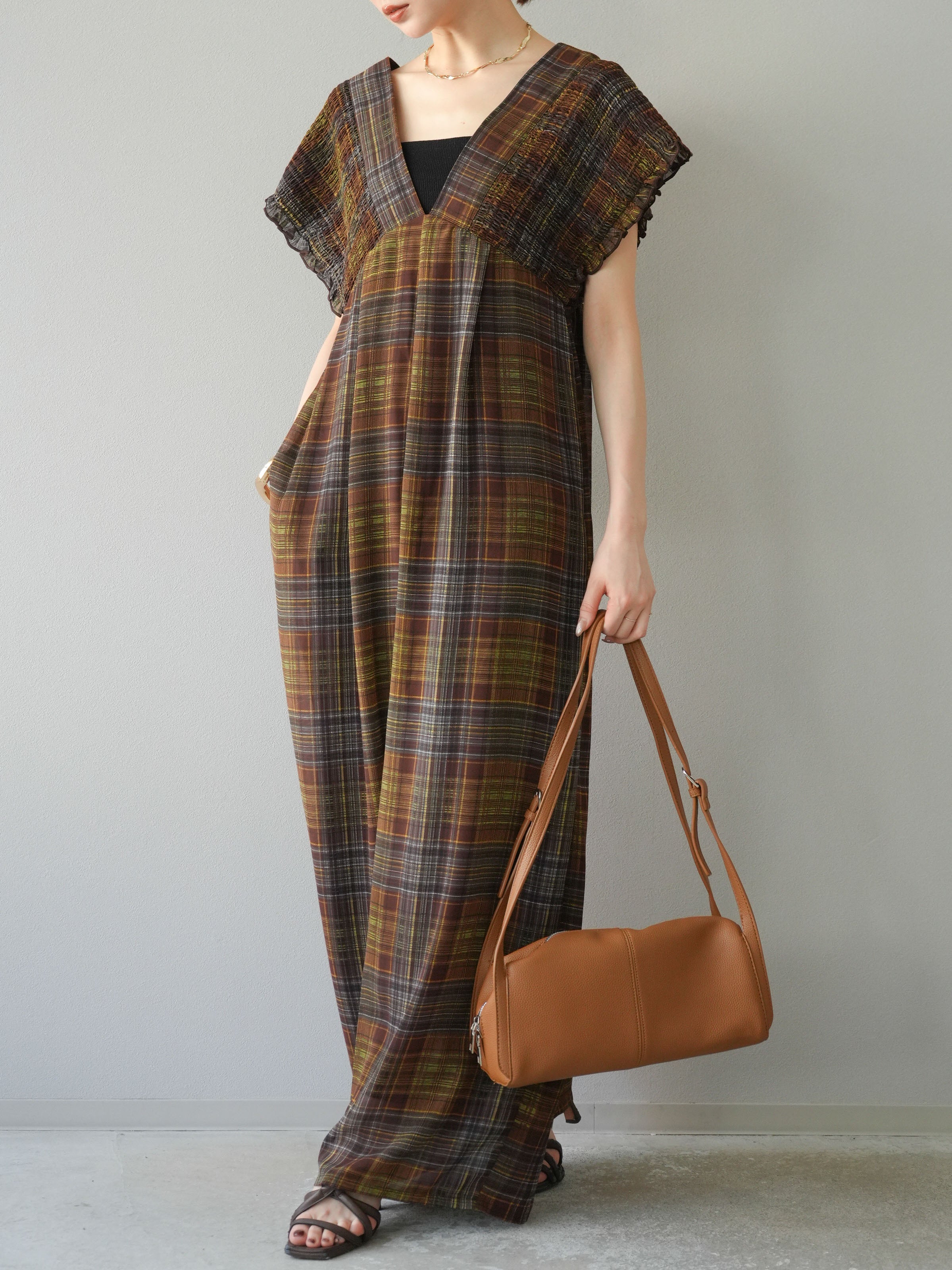 予約]シアーチェックシャーリングサロペット/ブラウン – Lumier