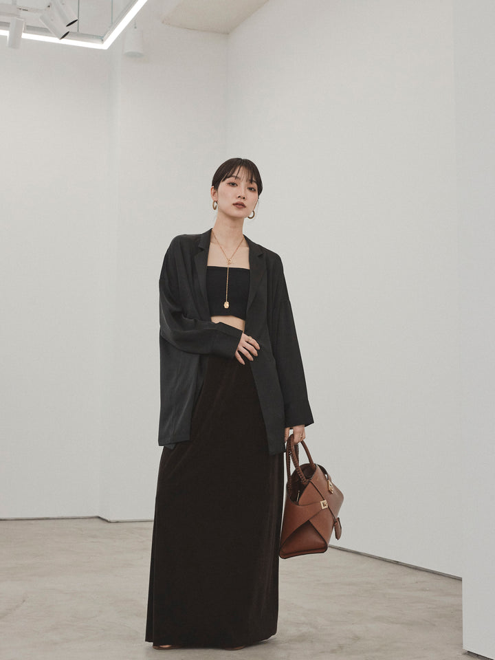 [SET] 霧面緞面外套 + 天鵝絨半身裙 (2set)