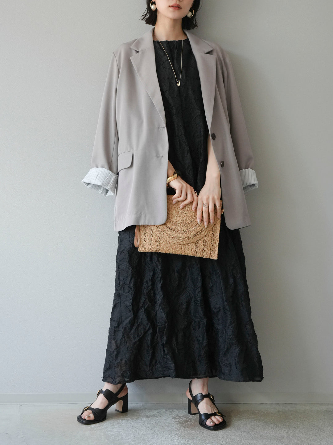 【預購】提花掛脖洋裝/黑色