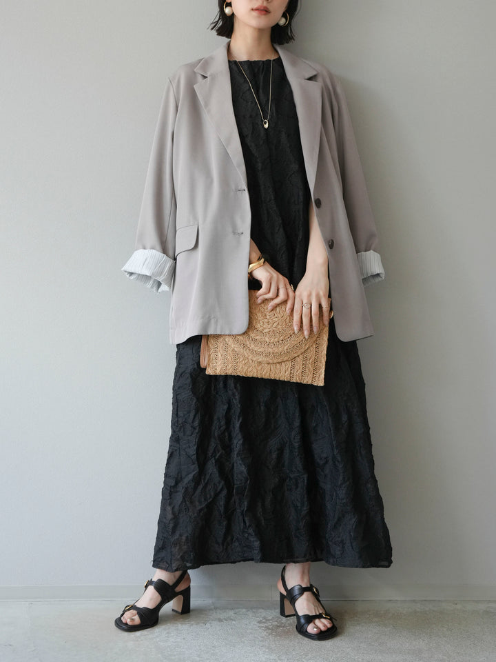 【預購】提花掛脖洋裝/黑色