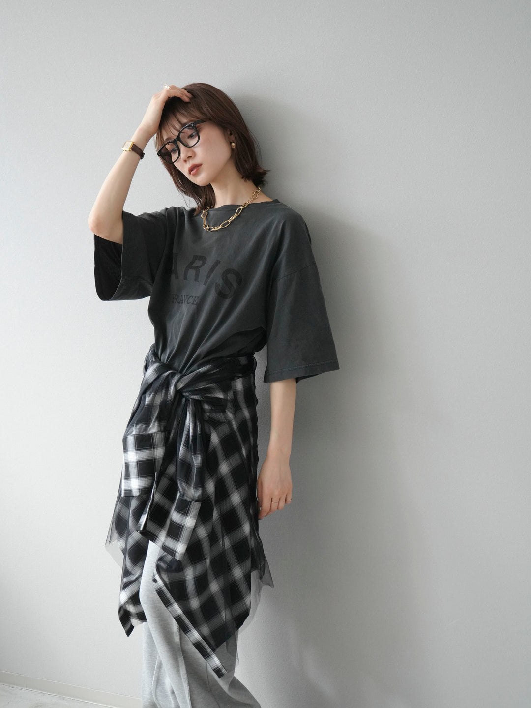 [予約]ピグメントロゴプリントTシャツ/チャコール