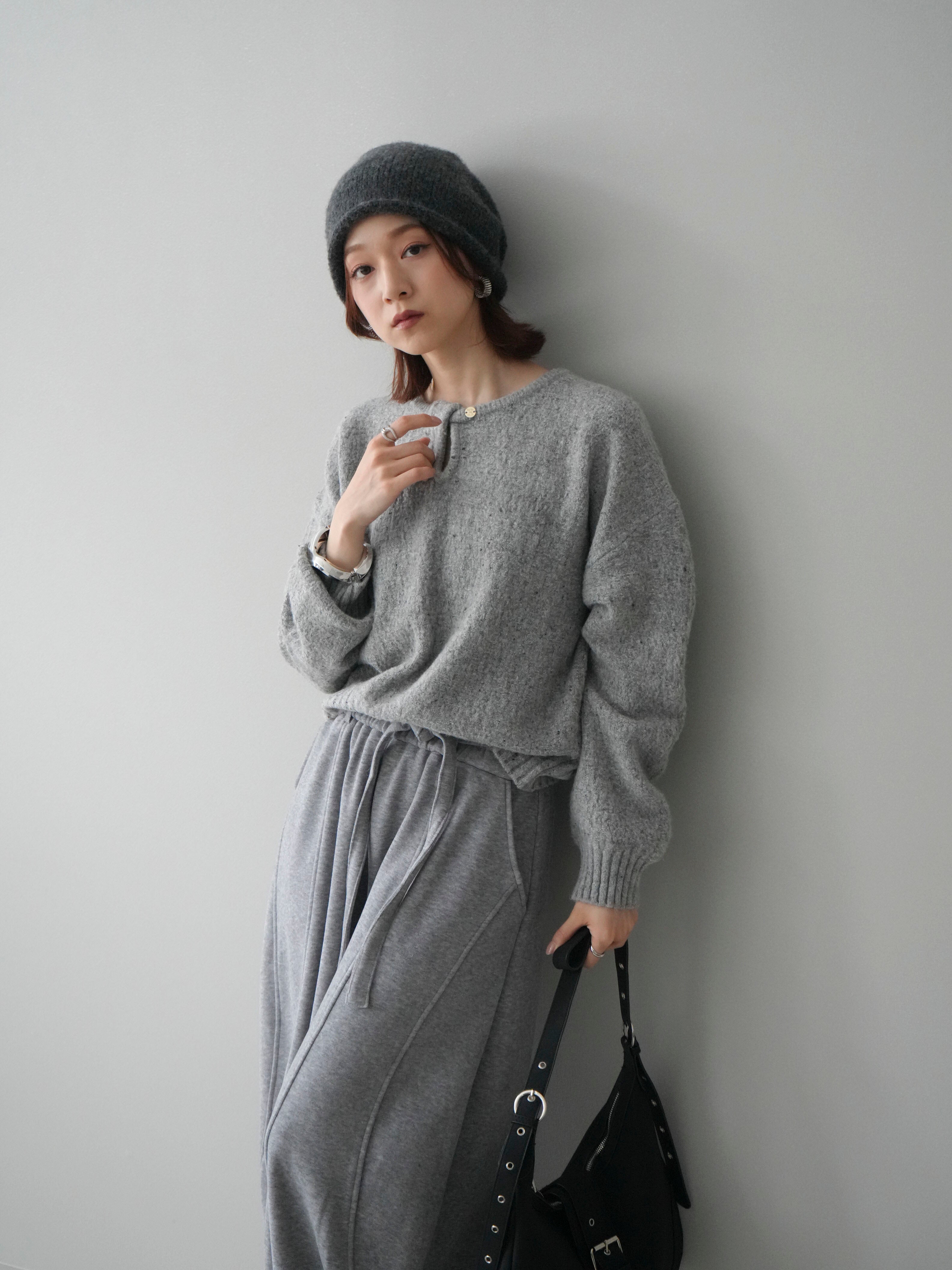 予約]ツイストネックラメネップヤーンニットプルオーバー/gray – Lumier