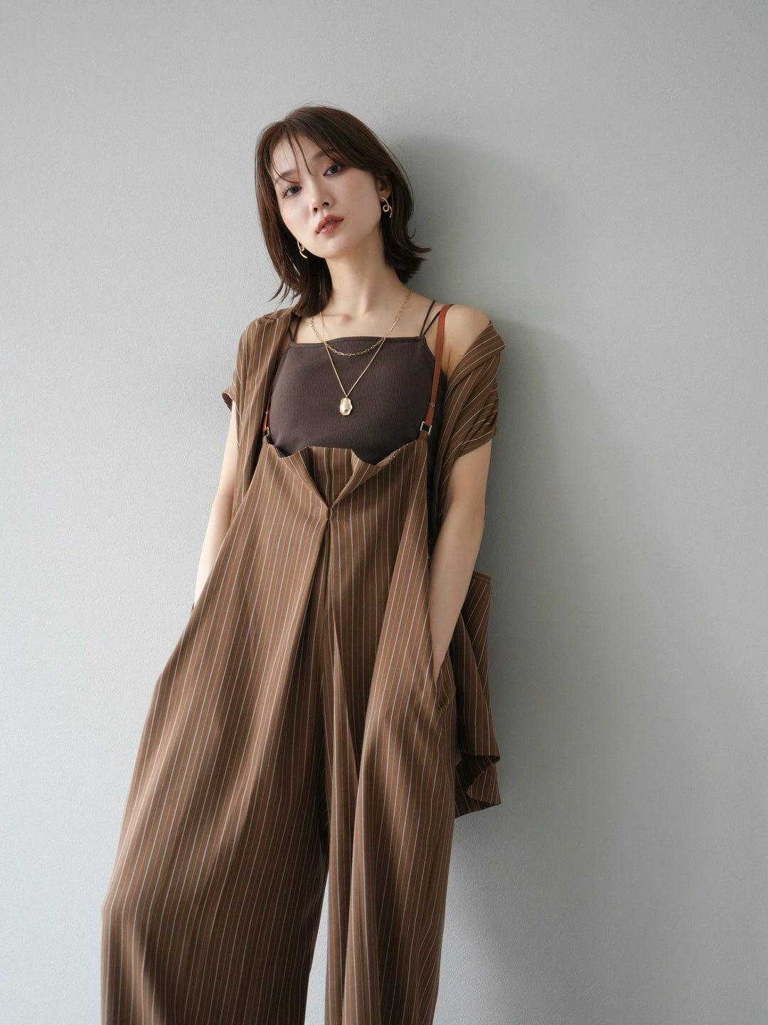 [SET]ヘリンボーンストライプジレ+ヘリンボーンストライプサロペット(2set)