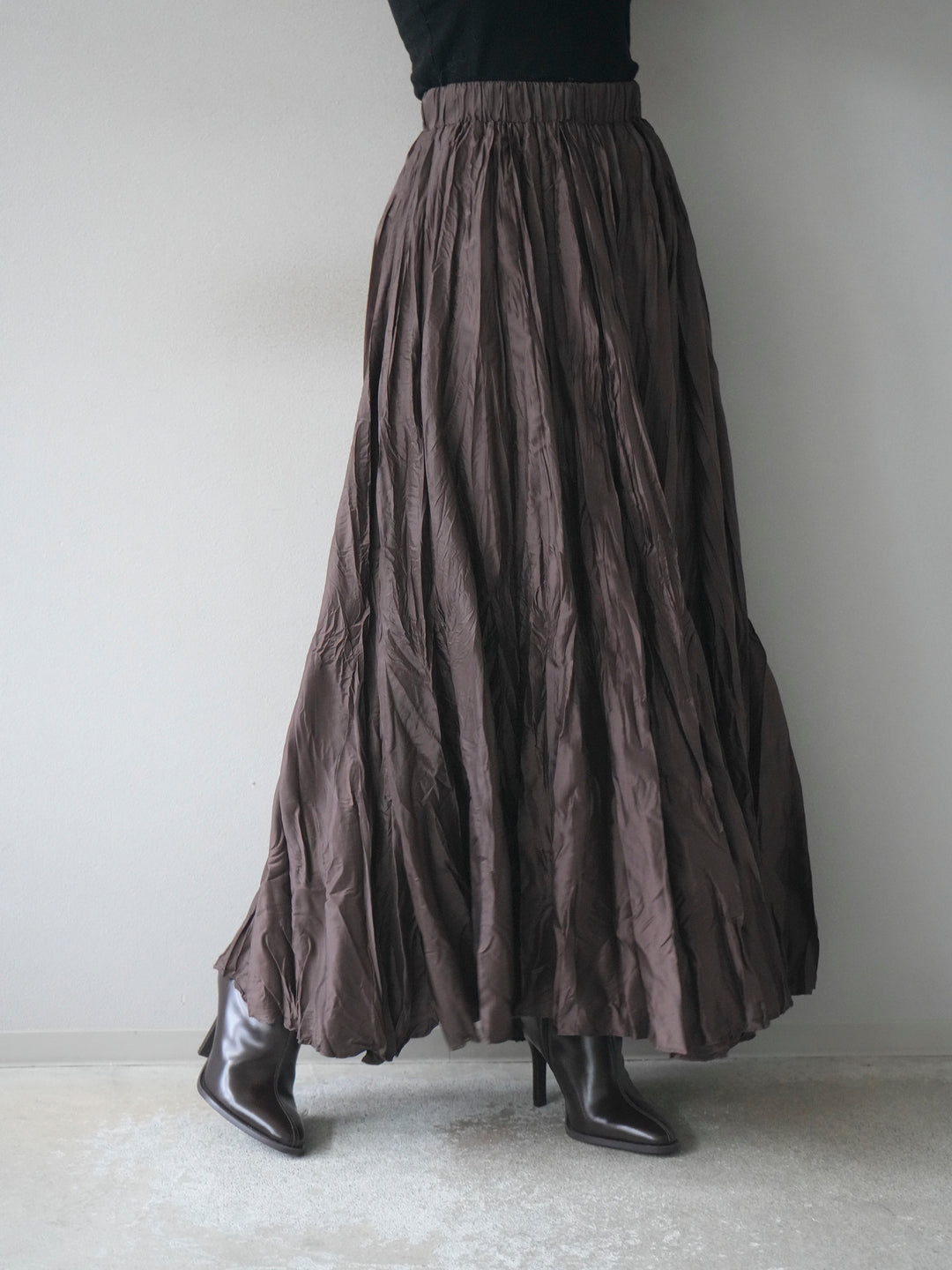 [予約]ワッシャープリーツロングスカート/brown