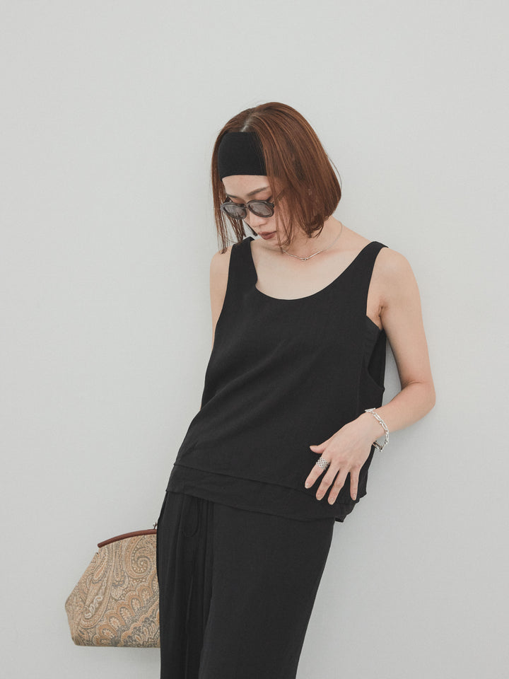 [預購] Washer Satin 薄紗多層背心/黑色