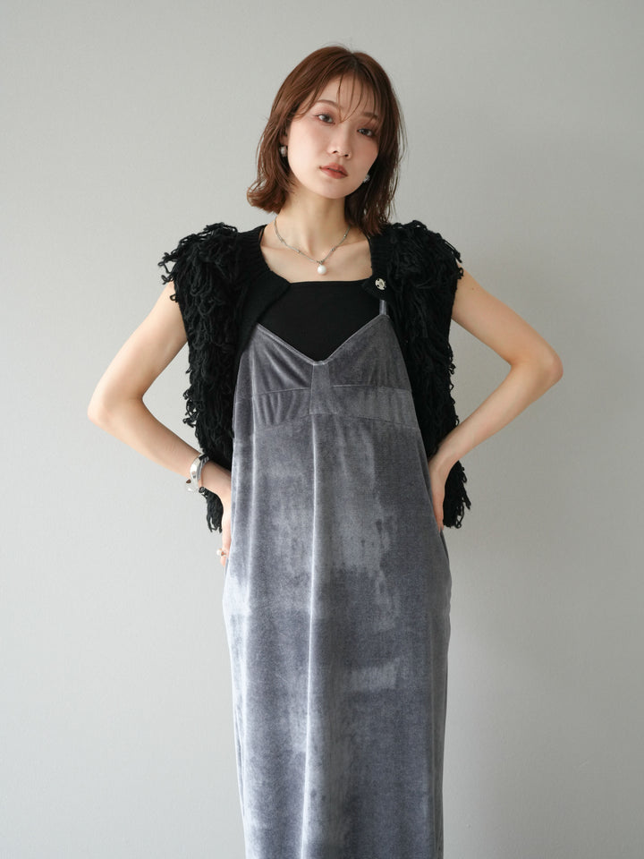 [予約]前開きループニットベスト/ブラック