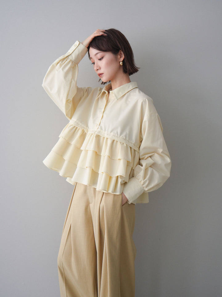 [SET]ブロードティアードショートシャツ+TRツイルデザインタックワイドパンツ(2set)