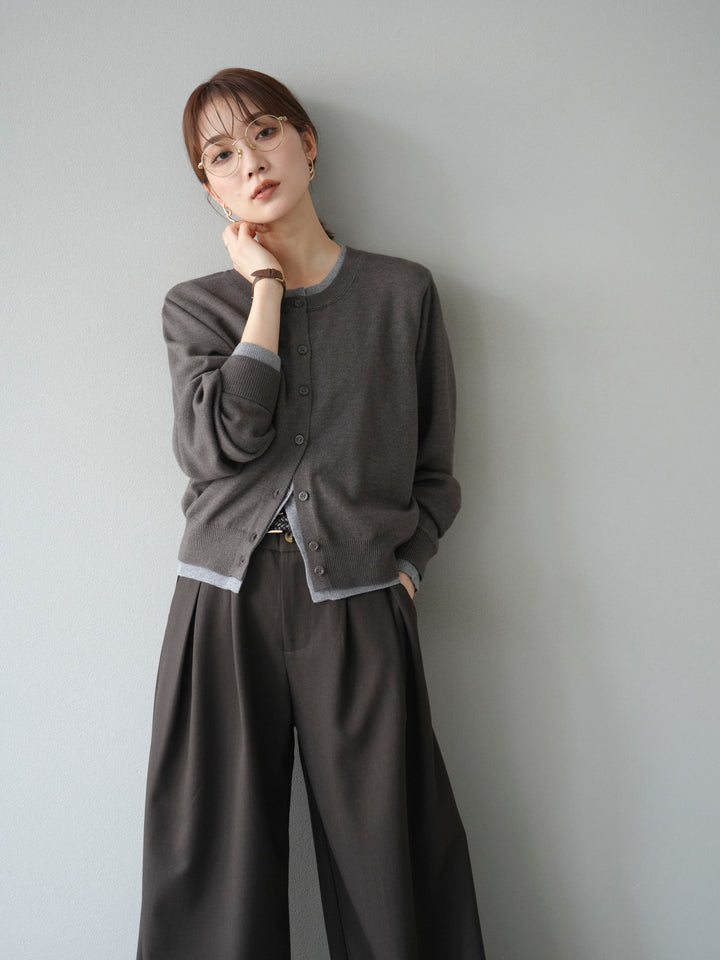 【SET】同色系疊穿開襟衫+雙褶寬褲（2件組）