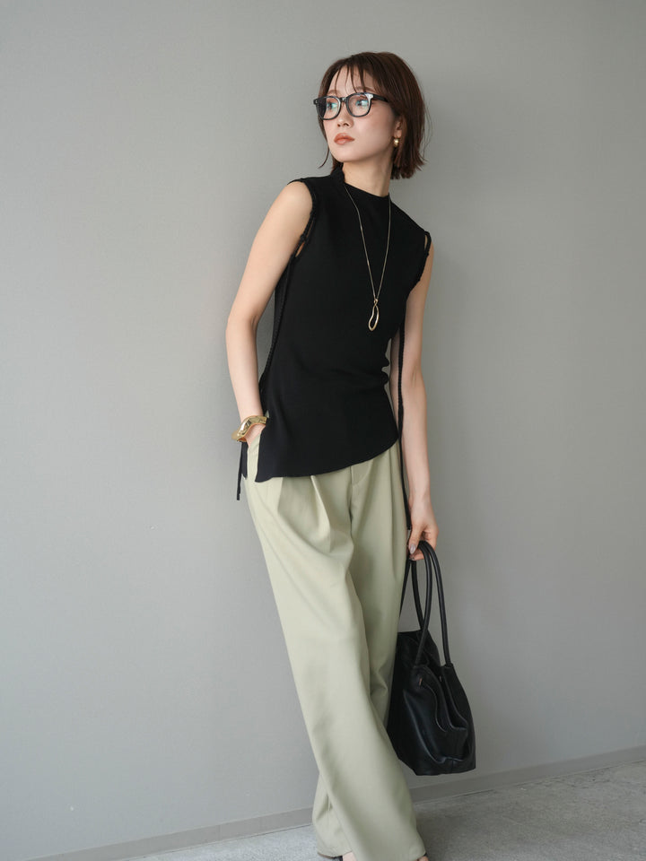 [予約]サイドコードアシメニットノースリーブ/black