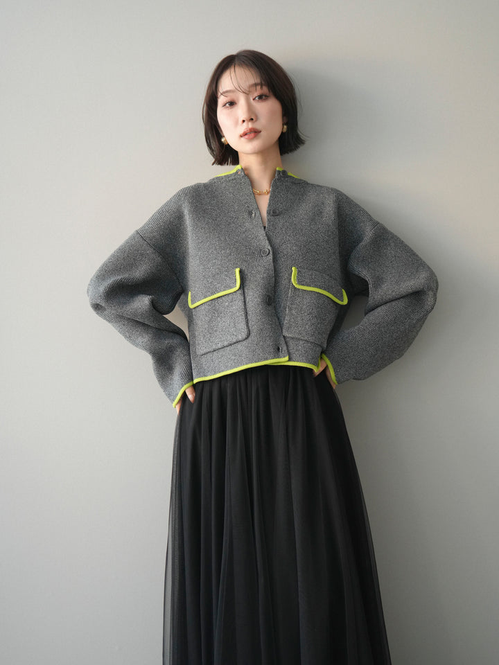 [SET]ポリエステル配色ニットカーディガン+選べるアクセセット(2set)