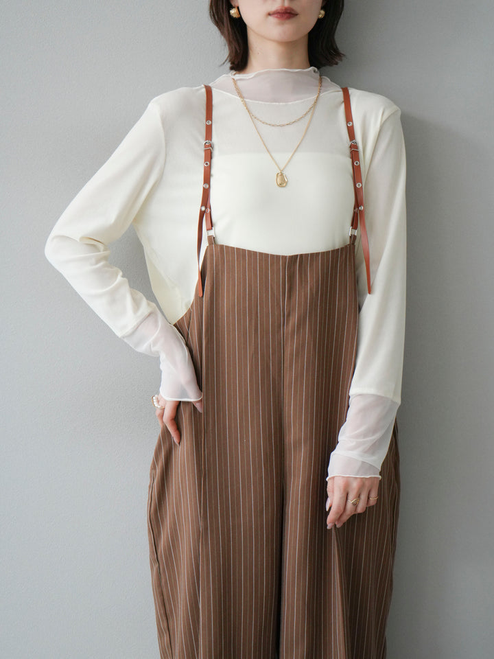 【着回しセット】[SET]ヘリンボーンストライプジレ+シアー切替ベロアトップス+ヘリンボーンストライプサロペット(3set)