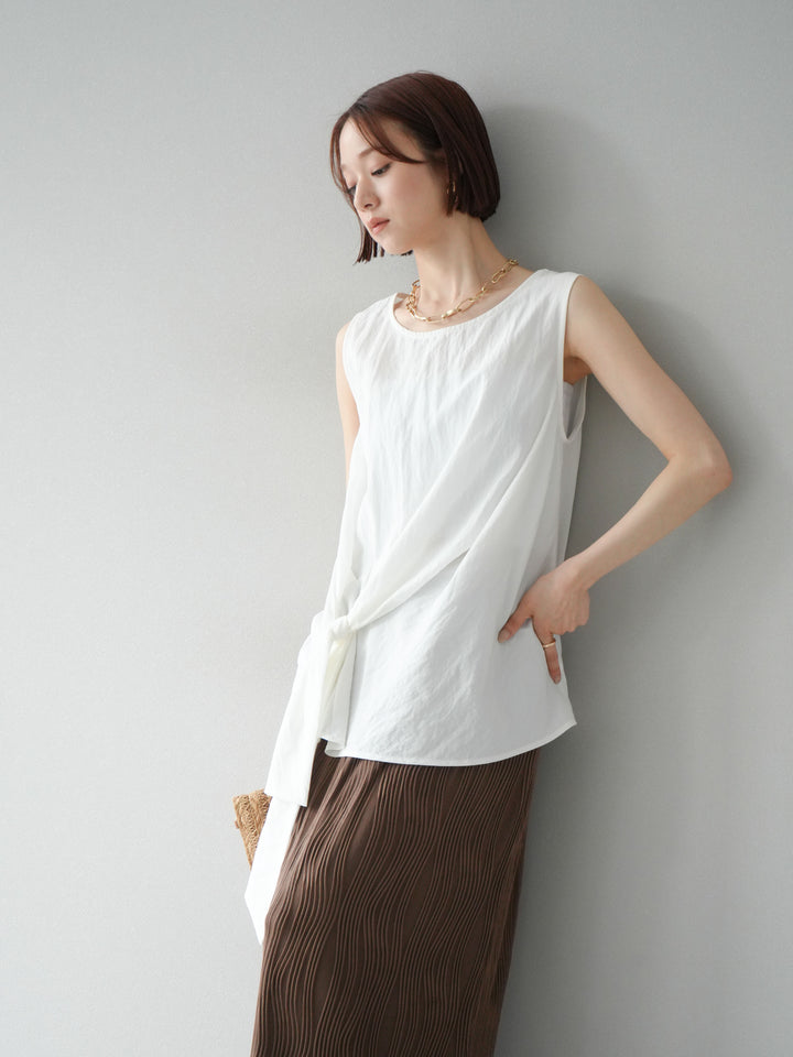 [予約]フロント巻きノースリーブブラウス/ホワイト