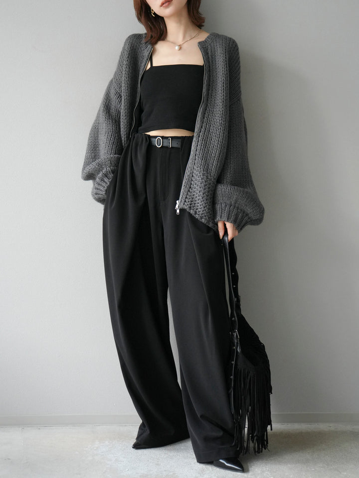 [予約]ロービングケーブルオーバーZIPニットカーディガン/チャコール
