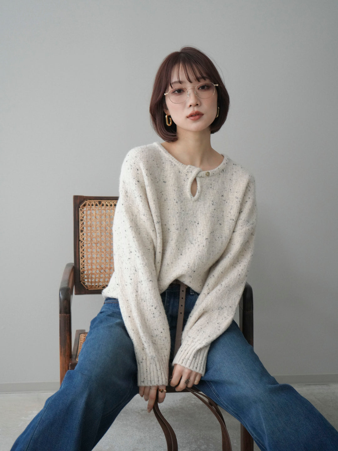 [SET]ツイストネックラメネップヤーンニットプルオーバー+選べるアクセセット(2set)