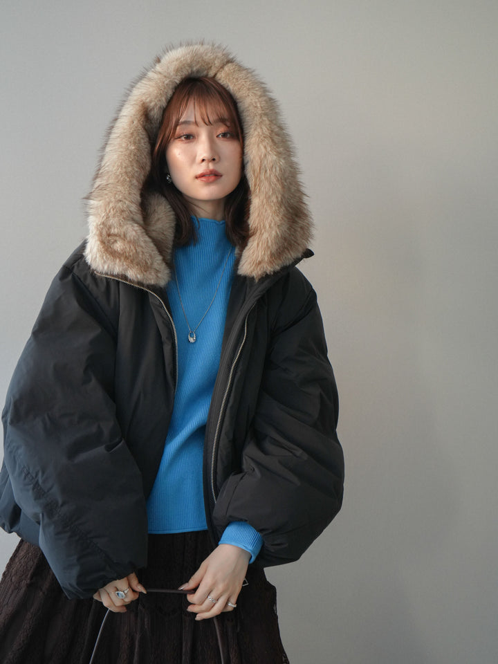 [予約]フードファーショートダウンコート/black