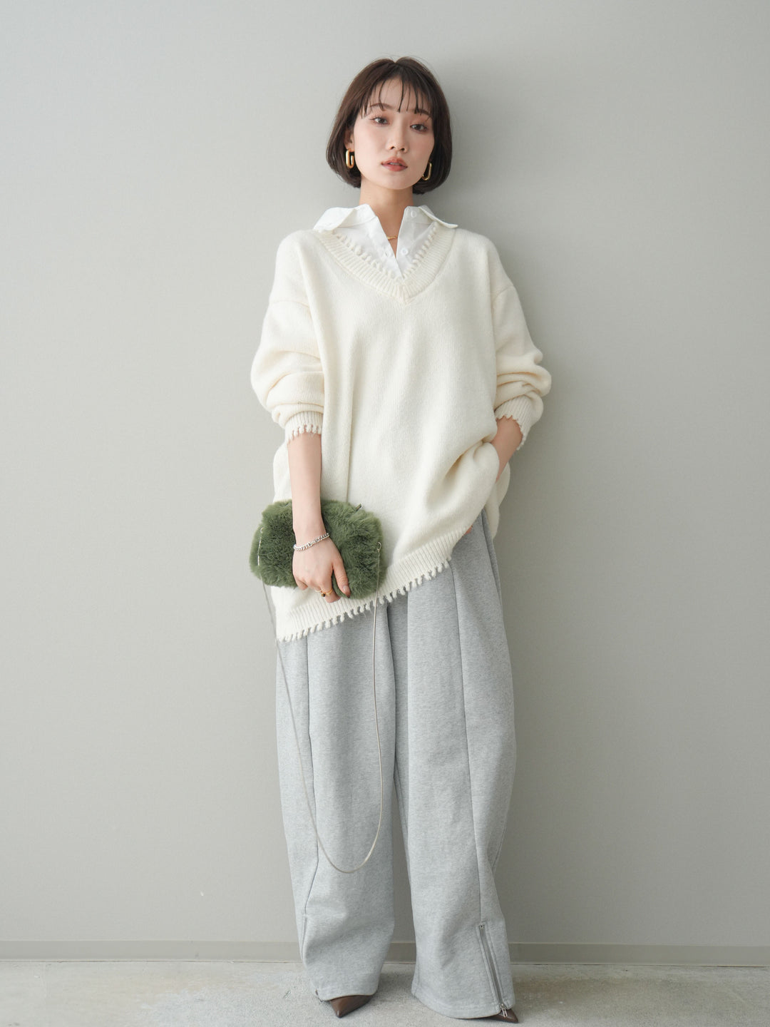 [予約]裾ZIPスエットワイドパンツ/gray