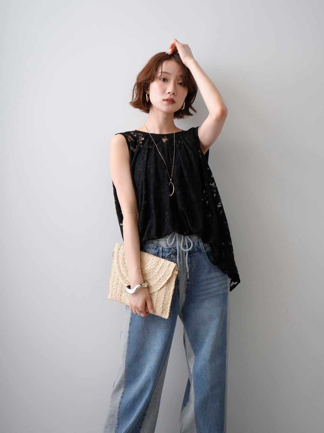 [予約]シアージャガードバックツイストノースリブラウス/black