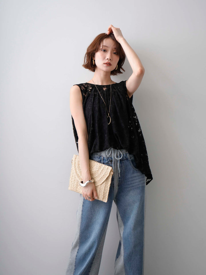 [予約]シアージャガードバックツイストノースリブラウス/black