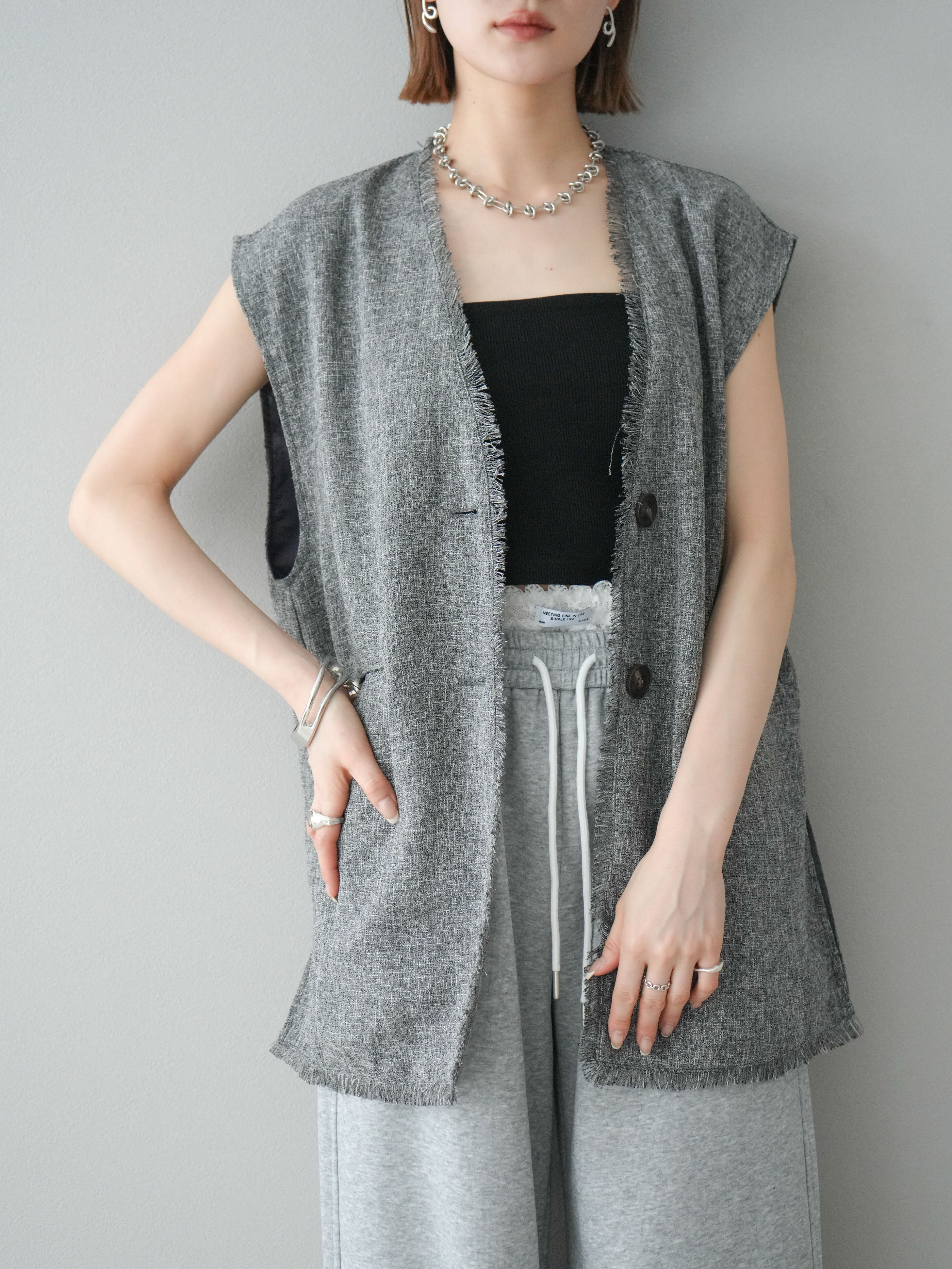 予約]サマーツイードフリンジジレ/グレー – Lumier
