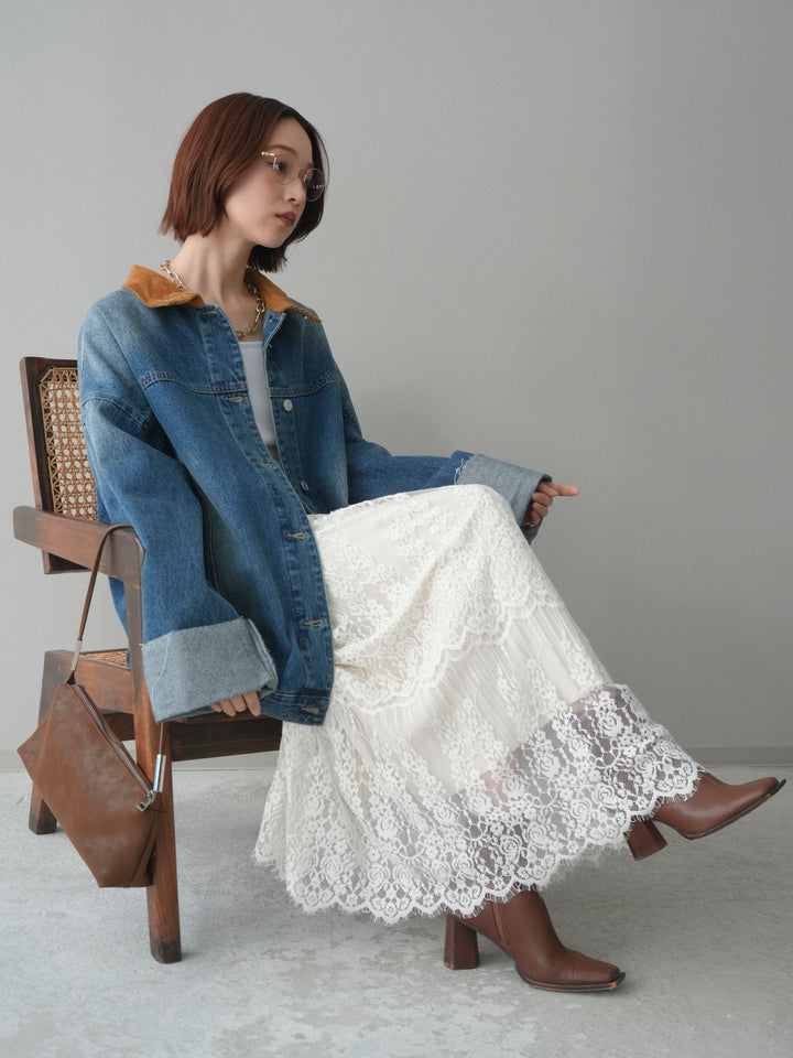 [予約]コーデュロイ×デニムミドルジャケット/blue