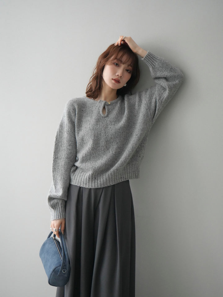 [予約]ツイストネックラメネップヤーンニットプルオーバー/gray