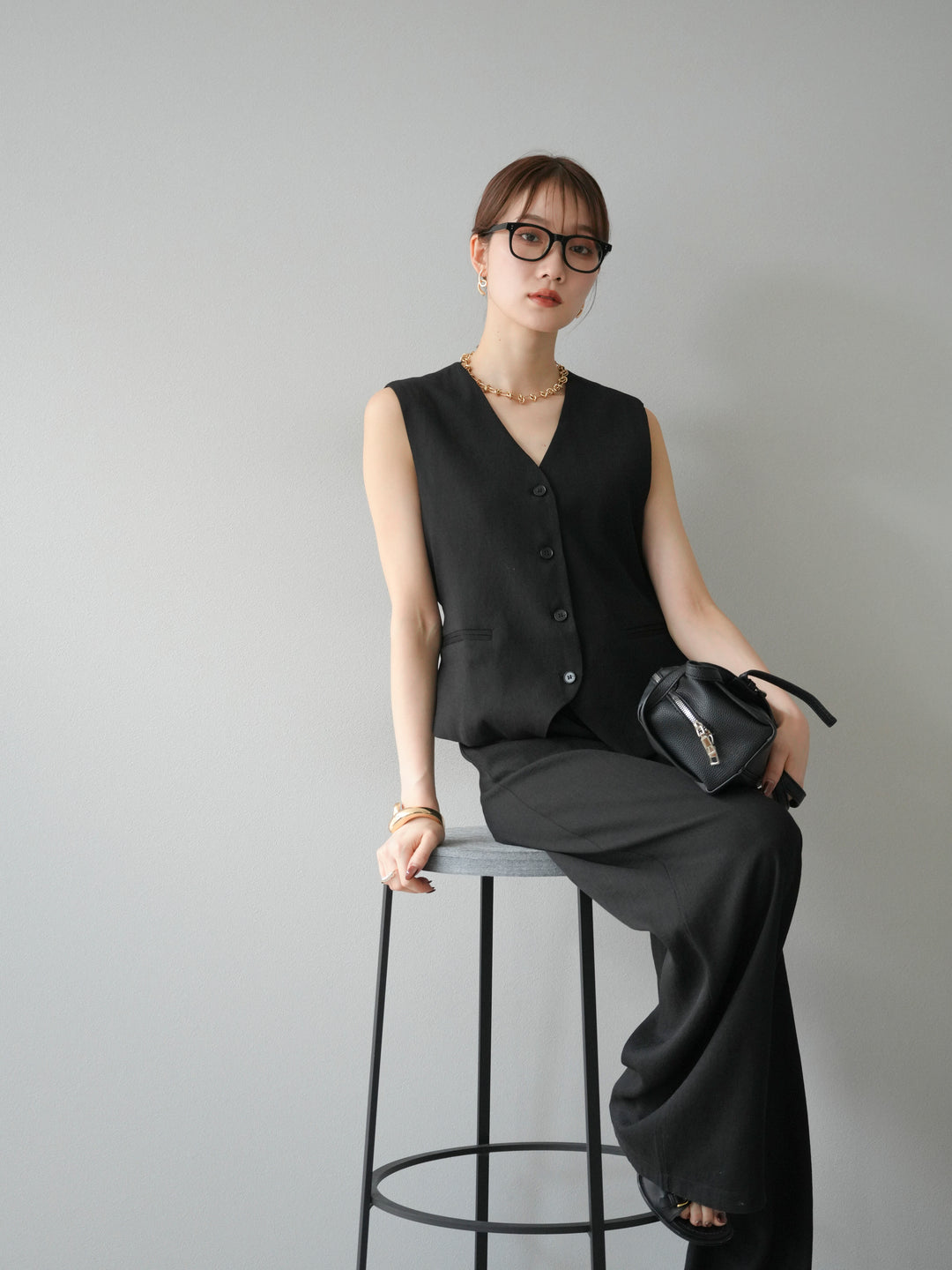 [SET]Vネックジレ＆ワイドパンツSET UP(2set)