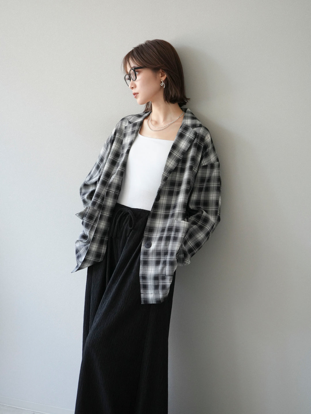 [予約]チェックシャツジャケット/ブラック