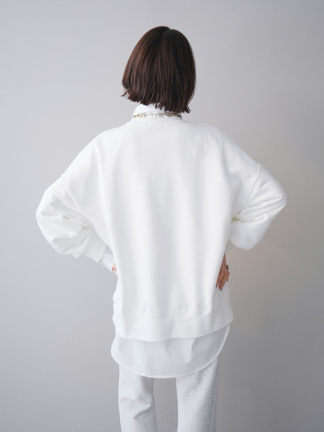 [SET]カレッジロゴ刺繍BIGスウェットプルオーバー+ボウタイ付オーバーシャツ(2set)