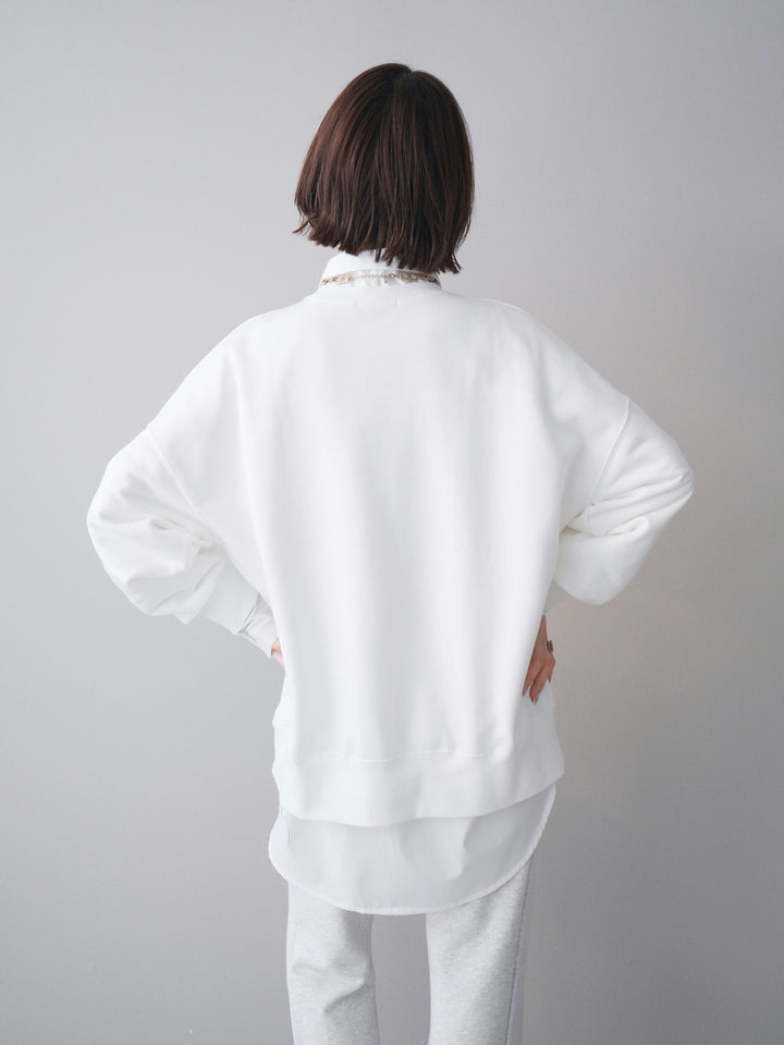 [SET]カレッジロゴ刺繍BIGスウェットプルオーバー+ボウタイ付オーバーシャツ(2set)