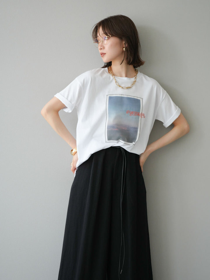 [予約]チュールレイヤードプリントTシャツ/オフ