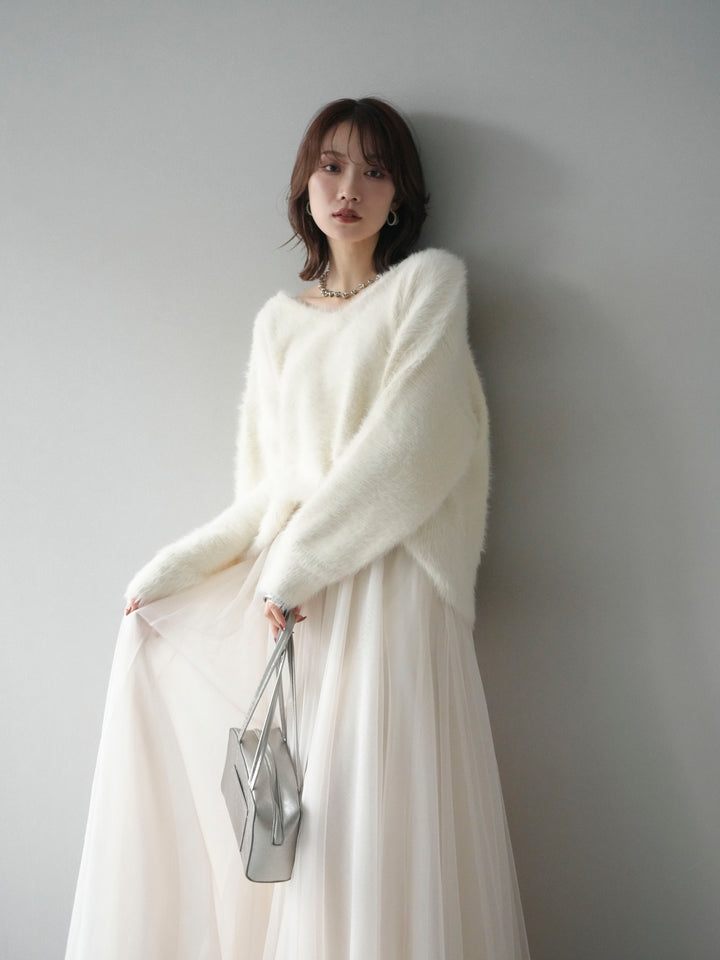 [予約]バックリボンVネックシャギーニットプルオーバー/ivory