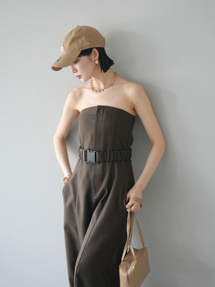 【預購】混色斜紋腰帶熊圖案工裝褲/棕色