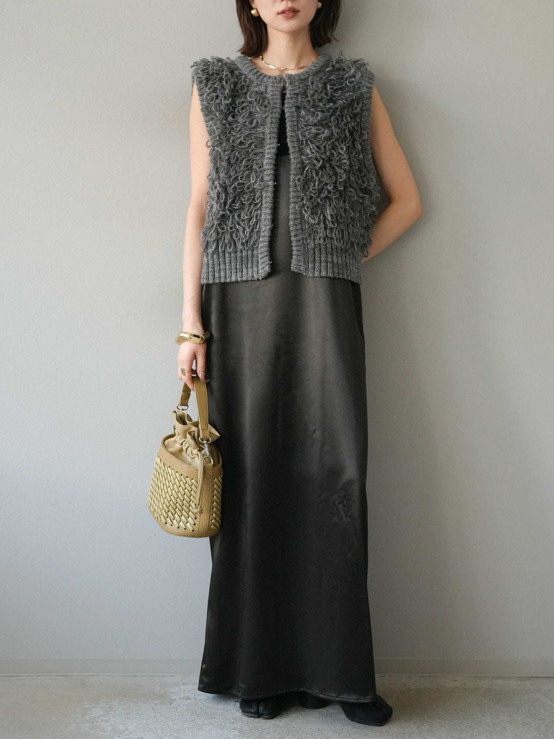 [予約]サテンキャミワンピース/ブラック