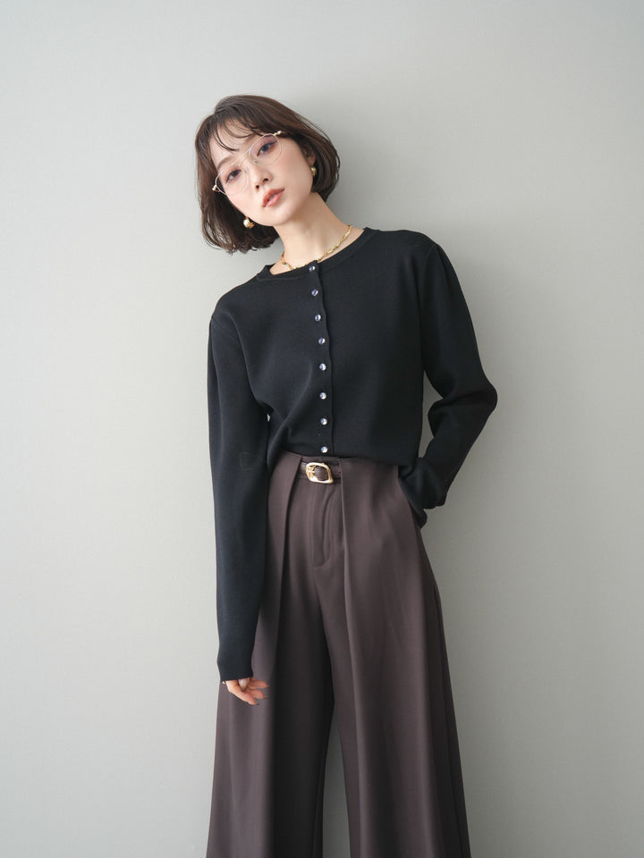 [予約]クリアボタンタックニットカーディガン/black