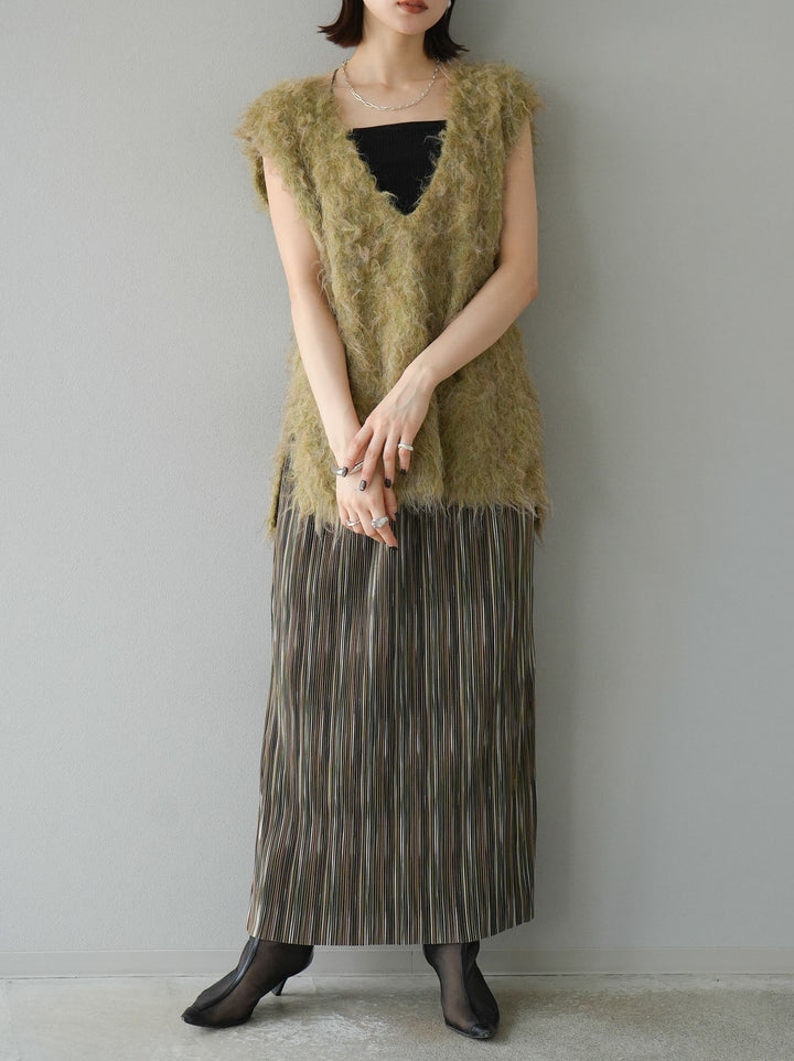 [予約]ウール混ミックスヤーンニットベスト/グリーン