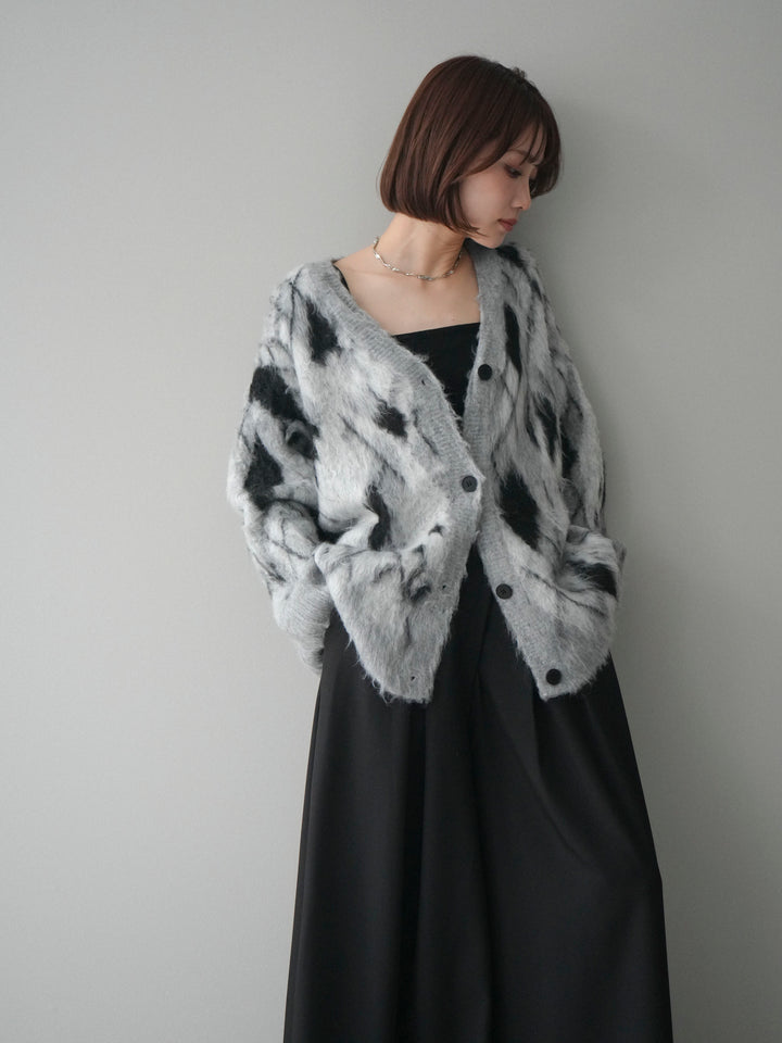 [予約]アーガイル柄シャギーニットカーディガン/gray