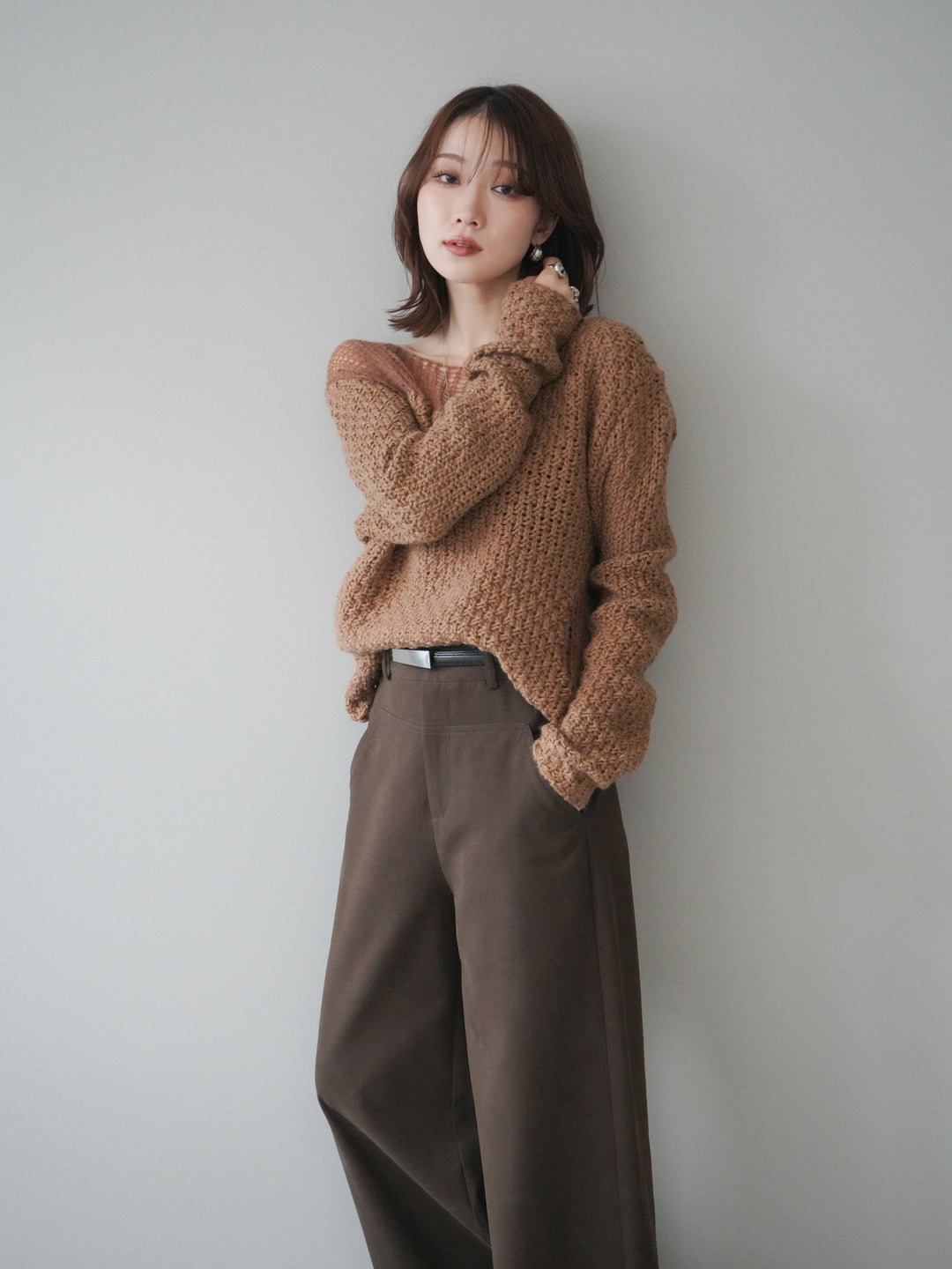 [予約]ダメージデザインニットプルオーバー/camel