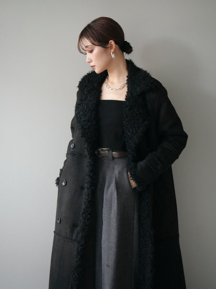 [予約]ムートンロングコート/black