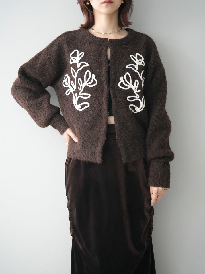 [SET]テープ刺繍ホック開きブークレニットカーディガン+選べるアクセセット(2set)