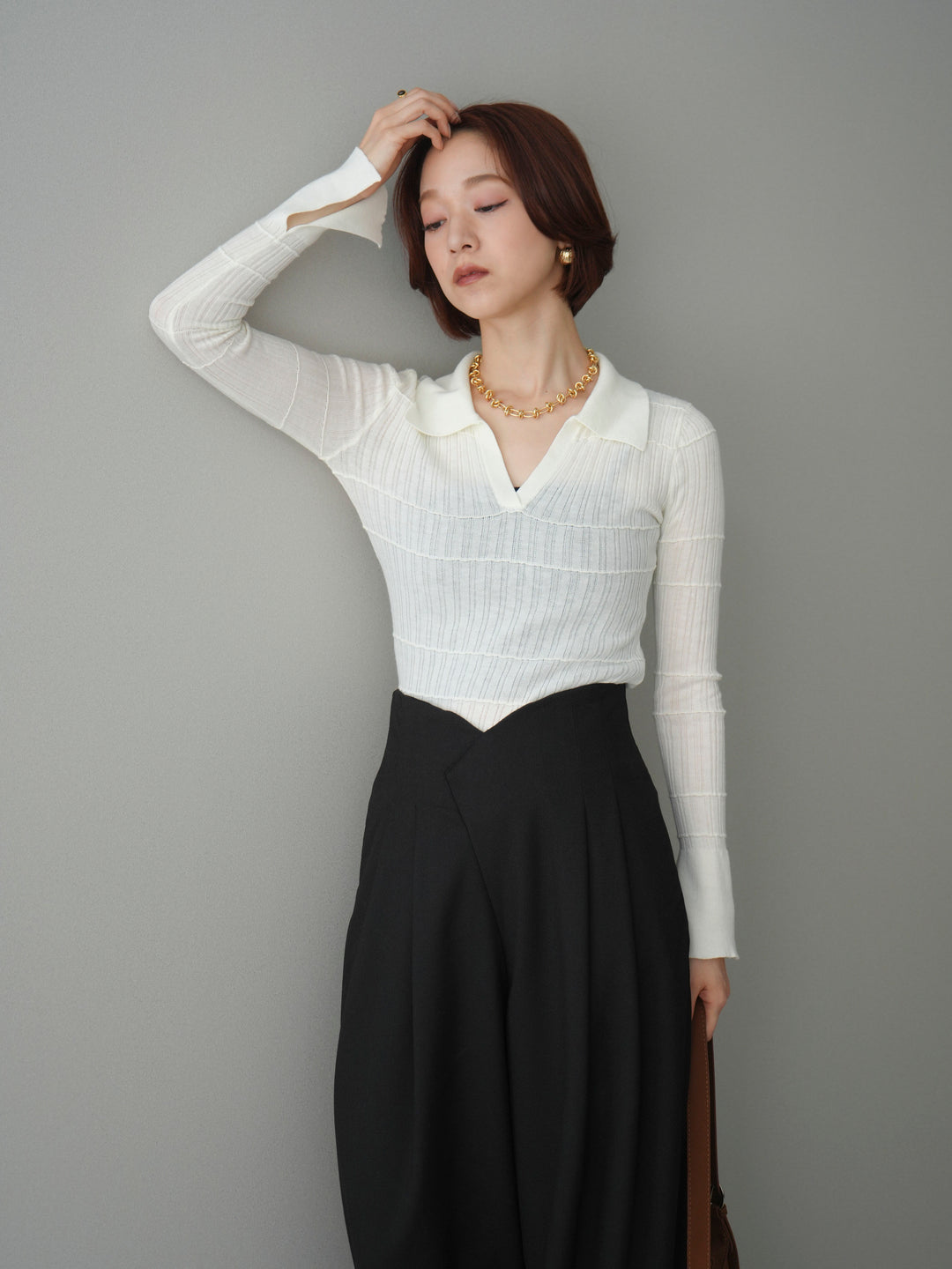 [予約]シアーリブスキッパーニットトップス/ivory